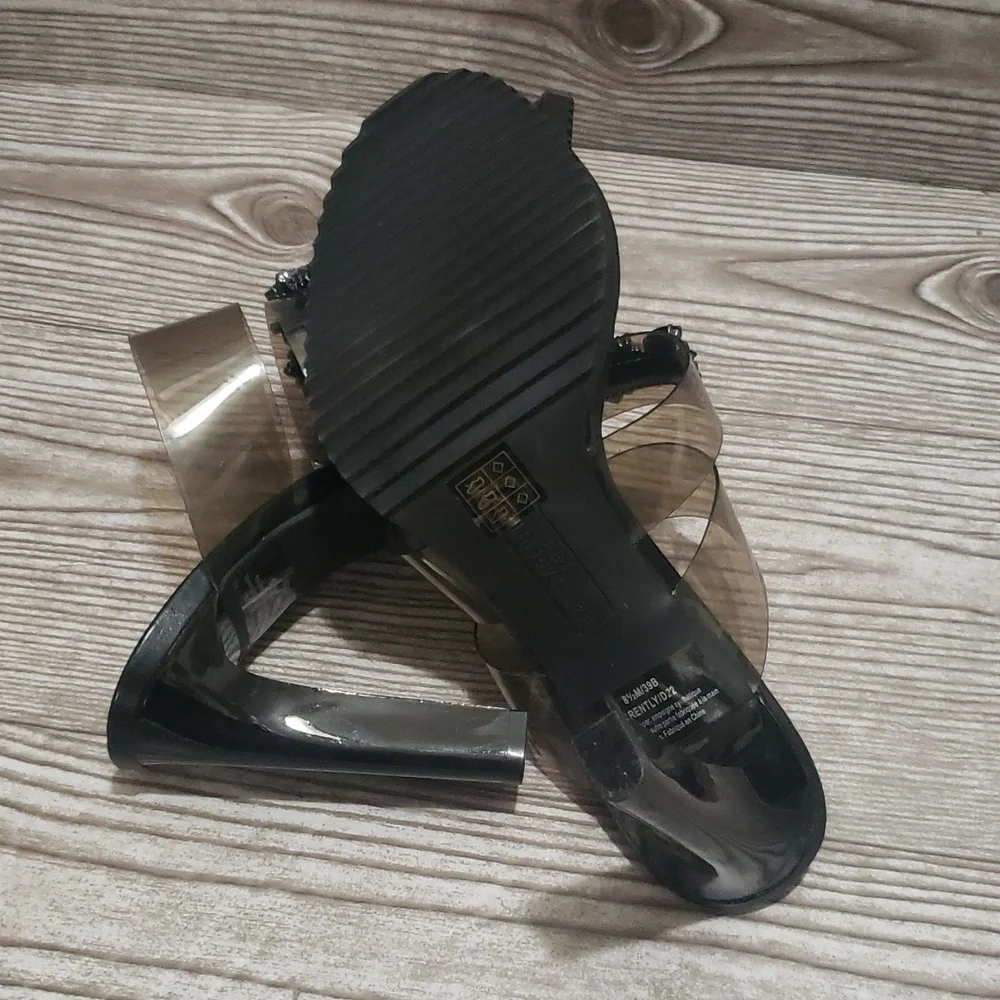 Karl Lagerfeld Brently smoke plastic straps with rhinestones high heels size 8.5
